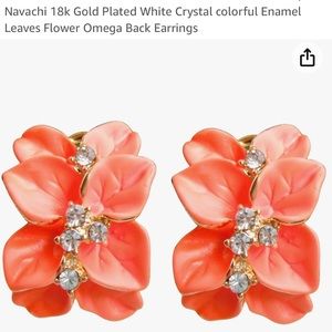 NIB 18K Gold Plated Crystal Orange/Peach    Enamel, Omega Back Pierced Earrings